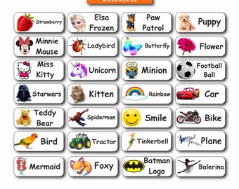 45 Custom Name Stickers Personalised Name Labels with Image Stickers Tags for School Kids belongins such as Lunch Boxes Bottles Waterproof