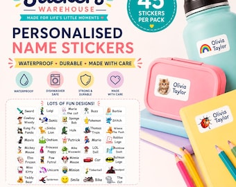 45 Custom Name Stickers | Waterproof Labels for School Belongings