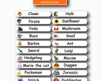 50 Custom Name Stickers Personalised Name Labels with Image Stickers Tags for School Kids belongins such as Lunch Boxes Bottles Waterproof