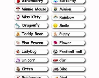 50 Custom Name Stickers Personalised Name Labels with Image Stickers Tags for School Kids belongins such as Lunch Boxes Bottles Waterproof