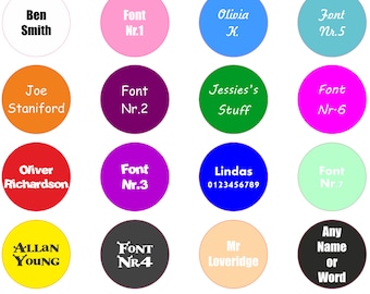 76 Personalised Round Vinyl Stick On Name Stickers Tags School Kids Waterproof
