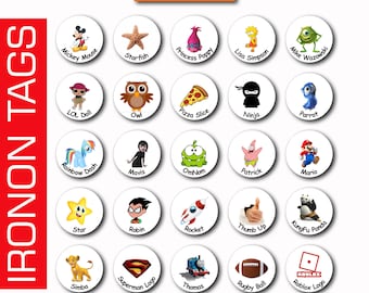 25 Custom IRON ON Labels Name Personalised with Image Stickers Tags for School Kids Uniform Clothes garment Round C03