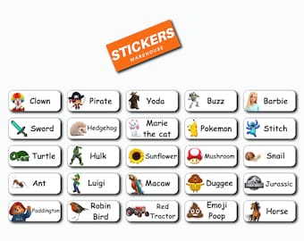 45 Custom Name Stickers Rectangular Personalised Name with Image Labels Tags School Kids Waterproof D05