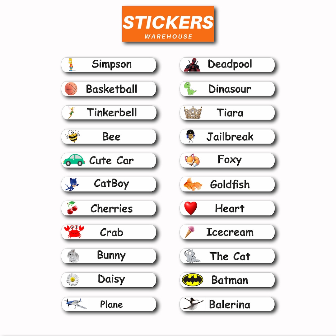 50 Custom Name Stickers Personalised Name Labels With Image Stickers ...