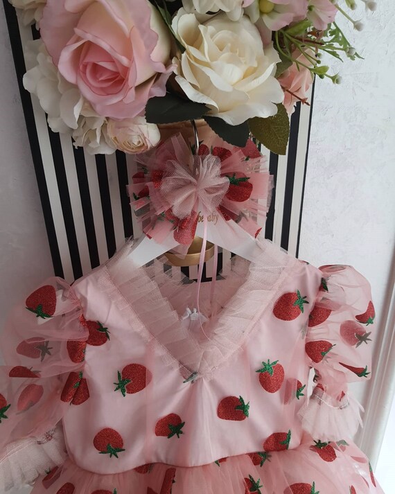 pink strawberry tulle dress Baby Girl Sparkle Strawberry Tulle Dress 6-9 months / Pink