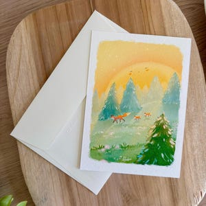 Carte postale illustrée - famille renard