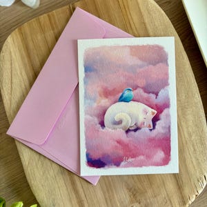 Carte postale illustrée - chat nuage