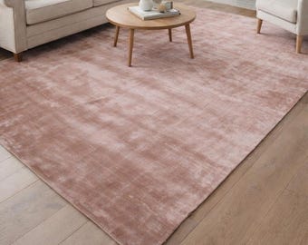 Blush Pink Viscose Rug silk look Custom Size Handloom Area Rug Dusty Rose Soft Sheen Modern Solid Bedroom Decor Luxury living room carpet