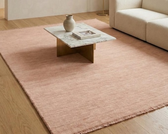 Blush Terracotta Handloom Wool Area Rug Solid Color Handwoven Carpet Natural Fiber Modern Living Room Bedroom Home Decor in Earthy Tones Rug