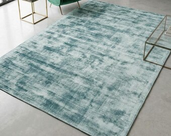 Handloom Luxurious Tip Sheared Viscose Rug Solid Teal Oxide Carpet Modern Plush Textured Area Living Room Bedroom Handmade Silky Home Decor