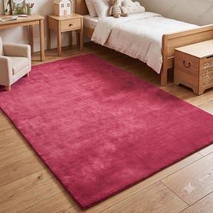 Hand Tufted New Zealand Wool Rug Solid Magenta Raspberry Pink Carpet Plush Crimson Custom Area Floor Mat Thick Luxury Living Room Bedroom