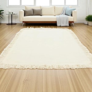 Hand loom Fringes Kilim Ivory Color Wool Kilim Rug Handwoven, Handmade Rug, Flatweave Rug, Bohemian Durrie Rug Custom Durrie hand tufted rug