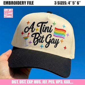 Embroidery File: A Tini Bit Gay LGBT Queer Flag Hat, Funny Martini LGBTQ+ Cap Design, Pride Month Sarcastic Quote Gay Support