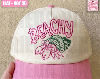 File di ricamo: Cappello estivo da spiaggia con granchio eremita divertente, design di tendenza per cappellino da spiaggia