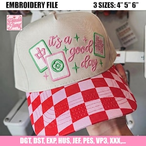 Embroidery File: It's A Good Day Mahjong Tiles Hat, Chinese Game Cap Stitches Pattern Design, Vintage Snapback For Mahjong Lovers