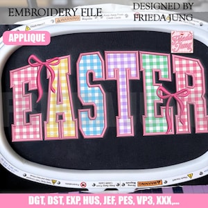 APPLIQUE Embroidery File: Easter Coquette Bow, Happy Easter Day, Plaid Patchwork Fabric, Easter Applique Embroidery Designs