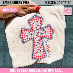 APPLIQUE Embroidery File: Jesus Saves USA Lace, Religious Cross 4th Of July, Christian American Design