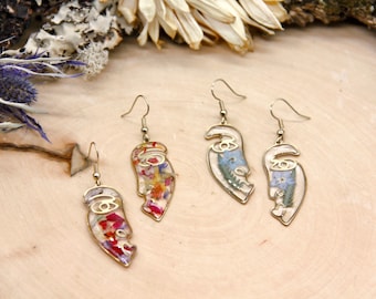 Pressed Fern Earrings | Face Pressed Flower Earrings | Real Fern Earrings | Picasso Face Jewelry | Real Pressed Flower Earrings Jewelry