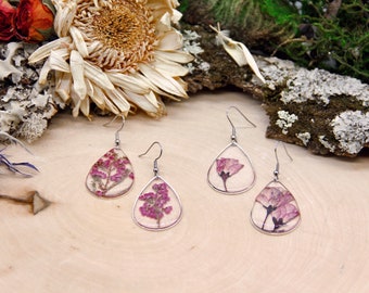 Real Pressed Flower Earrings | Pink Pressed Flower Jewelry | Silver Teardrop Flower Earrings | Wildflower Earrings | Wildflower Jewelry