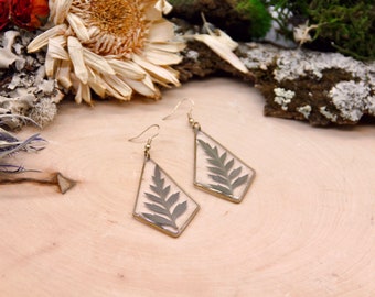 Resin Earrings with Ferns | Fern Resin Earrings | Real Pressed Flower Earrings | Pressed Fern Jewlery | Real Fern Earrings | Wildflower