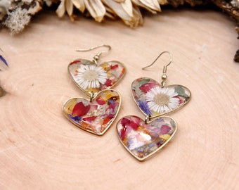 Heart Shaped Flower Jewelry | Real Pressed Flower Earrings | Real Pressed Flower Jewelry | Pressed Flower Heart Earrings | Heart Dangle