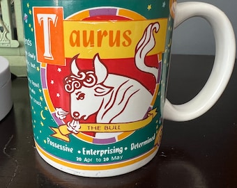 Vintage Taurus Zodiac Ceramic Mug, Horoscope Gift