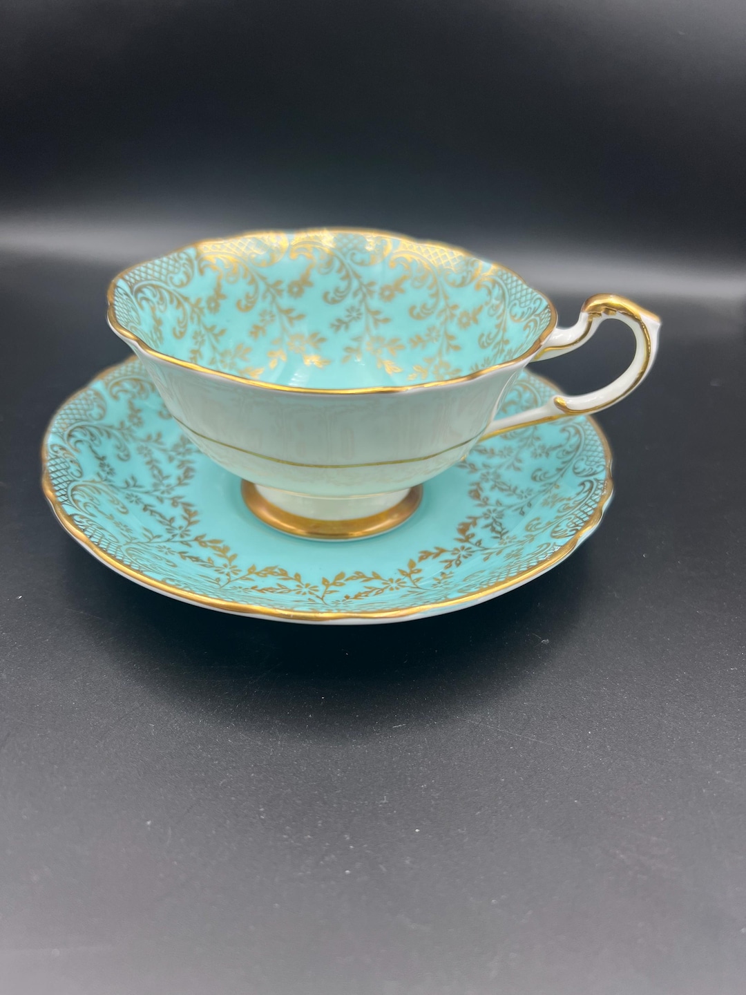 Paragon Rockingham Blue Vintage Paragon Teal Blue Teacup and Saucer: Fine Bone China, England ...