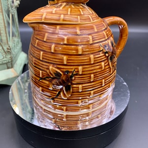 Prachtige Vintage Bijenkorf Honing Pot / Siroop Kaner met Deksel, Originele Kurk, Omgeven door Bijen, Keramiek, Japan, Bruine Pot, Geweldig!!