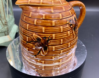 Vintage Beehive Ceramic Honey Pot With Lid, Japan, Original Cork