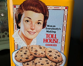 Vintage Yellow Toll House Cookie Tin, Retro Nestle Morsels Collectible