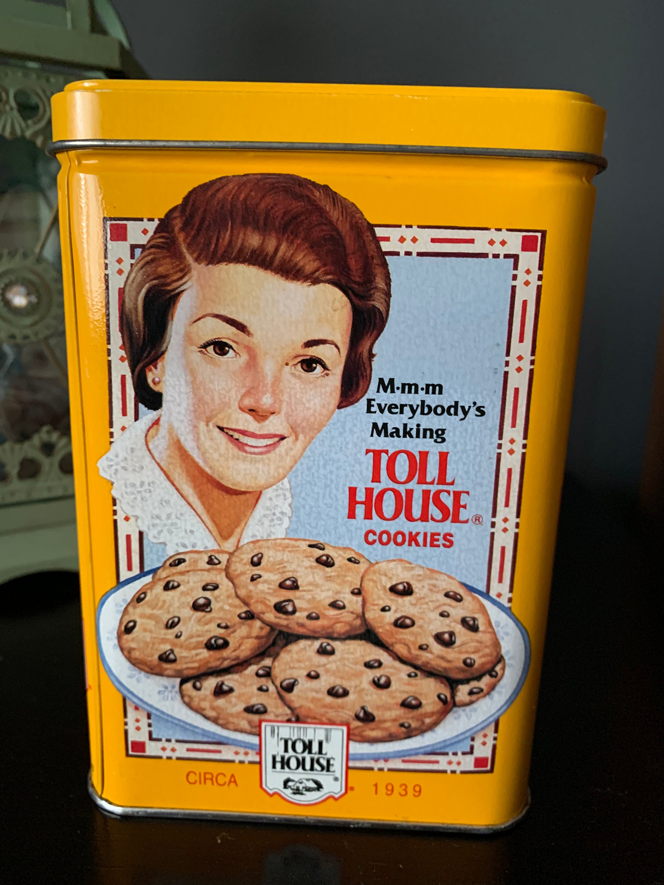 Vintage Yellow Toll House Cookie Tin, Retro Nestle Morsels