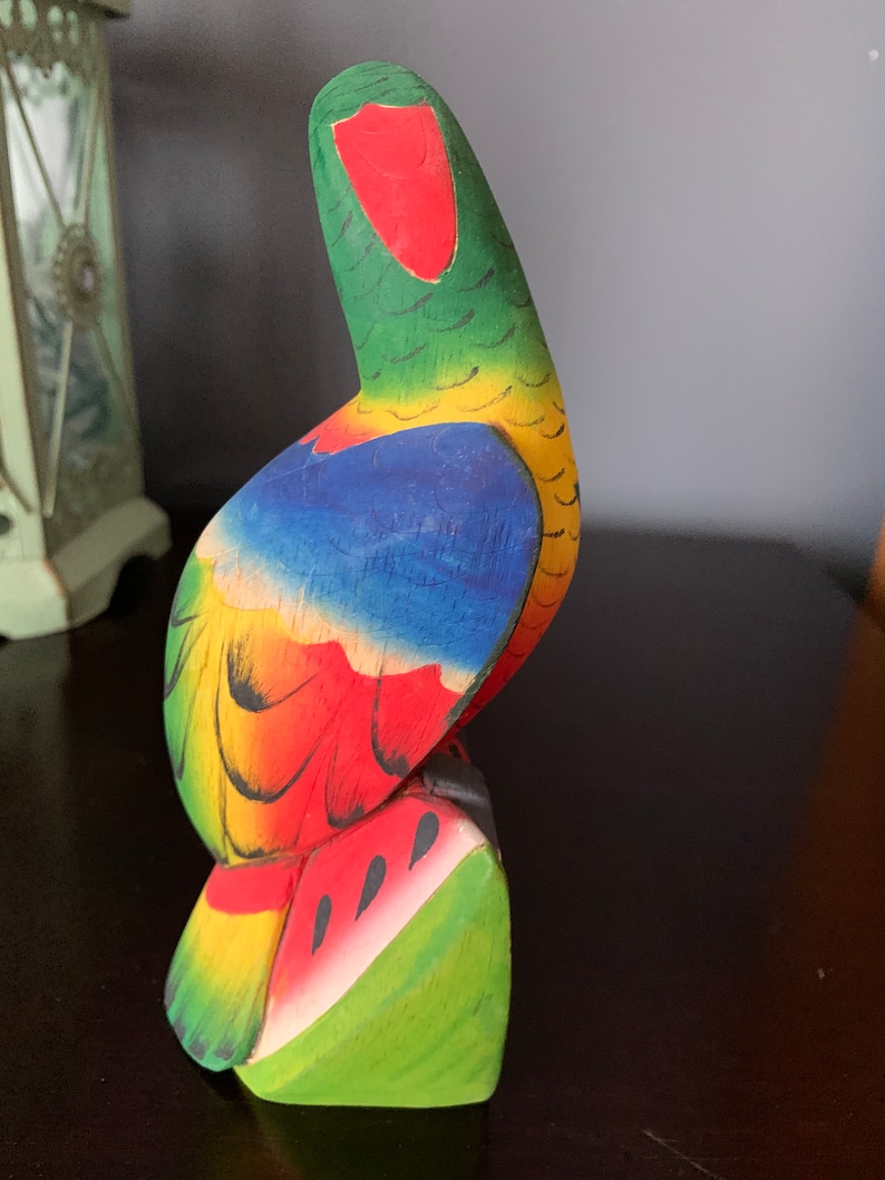 Handcrafted Balsa Wood Rainbow Coloured Parrot Etsy Canada