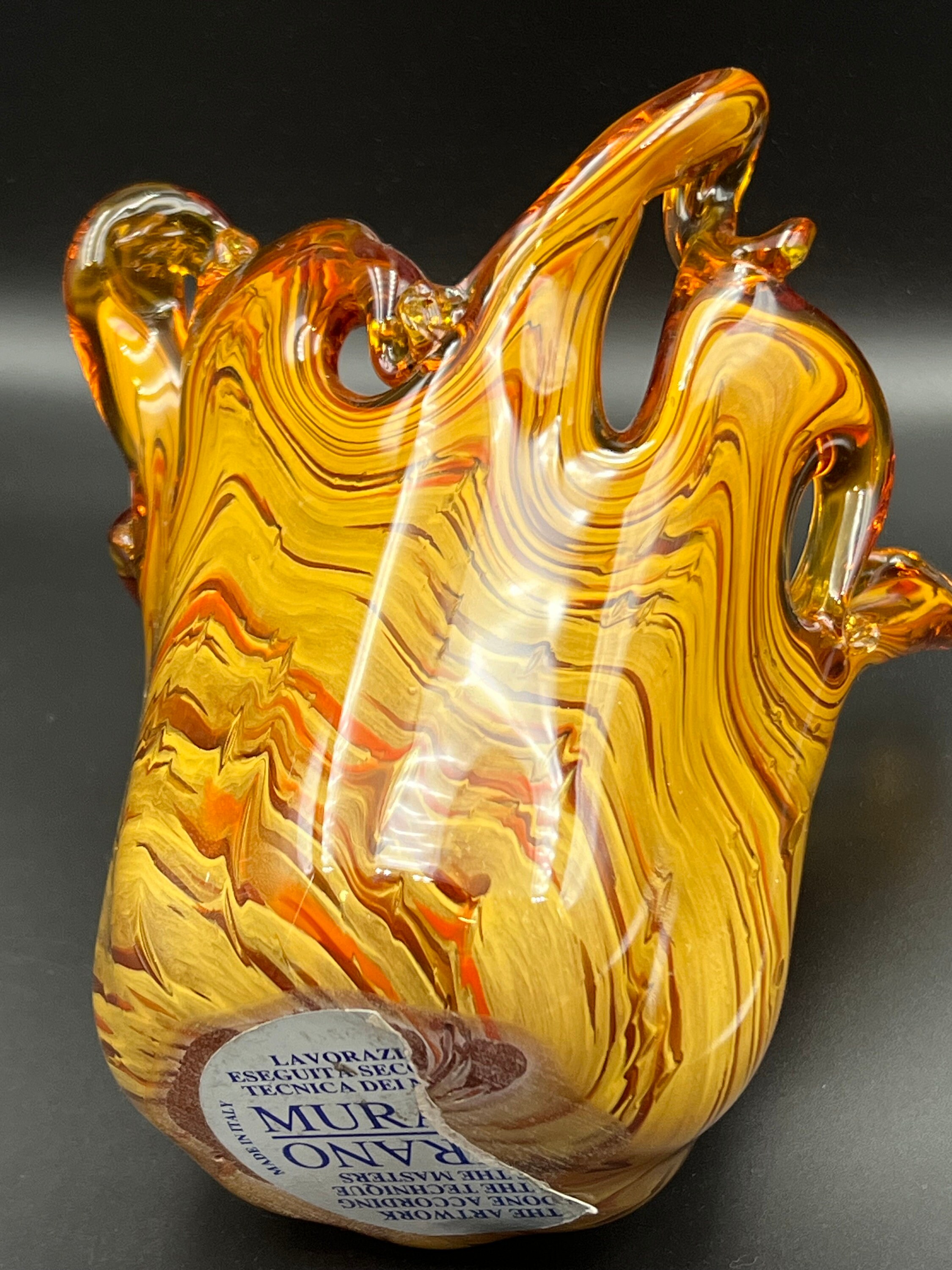 Exquisite Vintage White Cristal Murano Amber Colour With Exquisite Vintage White Cristal Murano Amber Colour With