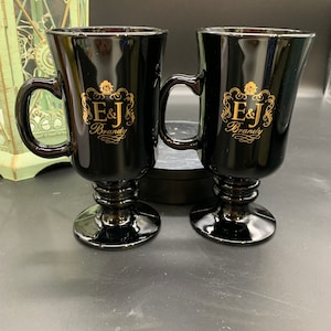 Rare Libbey E&J Brandy Black Glass Mugs
