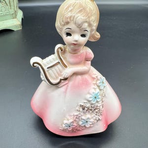 Gorgeous Vintage Lefton ,Made in Japan Girl playing Harp Figurine.