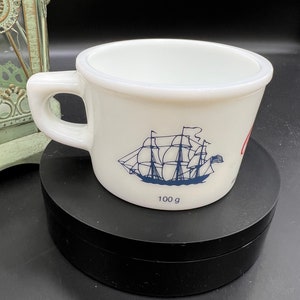 Vintage Old SpiceShaving Mug, Shulton Made in Belgium, Nautical, Old Spice written in their classic script, White Milk Glass, Amazing Mug