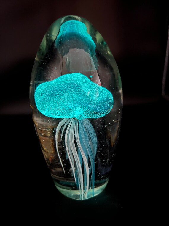 Presse-papiers En Verre Soufflé Méduse Bleue - Décoration Bureau, Objet De Collection, 9 Cm - 9