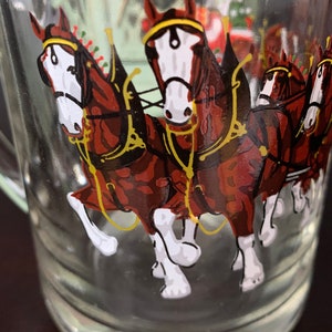 Vintage Gorgeous Budweiser Champion Clydesdales Beer Mug, Budweiser Collectable, Clydesdales Collectable ,Glass, Horse Mug, 1980’s, Bar Mint