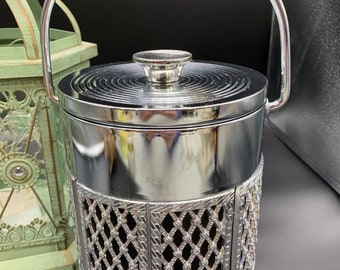 Vintage Metal Steel Ice Bucket, Silver Barware