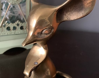 Vintage Brass Mouse Figurine, Paperweight with Patina