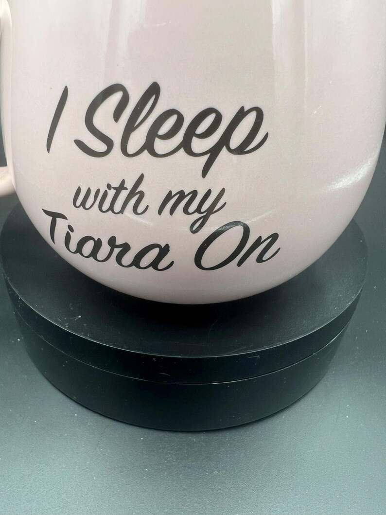 Gorgeous Disney Princess Mug Snow White, Ariel, and Belle, Soft Pink Colour, Grey Interior, “I Sleep With My Tiara On” image 6