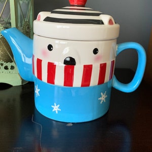 Super Cute Polar Bear Teapot, what a sweet face, scarf wrapped around his mouth, lovely festive Tea Pot for your Christmas Table