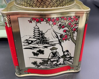 Vintage Lovely Cheong Hing Tea Co. Ltd. Tin, Jasmine Tea Tin, Hong Kong, Beautiful Graphics, Gorgeous Vintage Condition