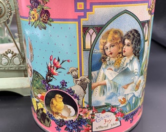 Vintage Baker’s Estate Traditional Shortbread Cookies Easter Joy, made with Real Butter, Beautiful Graphics, Rabbits, Chicks, Children.