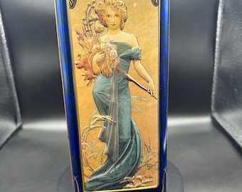 Gorgeous Vintage Churchill Tin, Four Seasons, decorated by Alphonse Mucha, Czech Art Nouveau Artist, Gorgeous Tin!