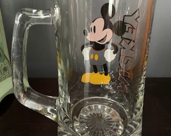 Vintage Disney Mickey Mouse Glass Stein, Collectible Mug