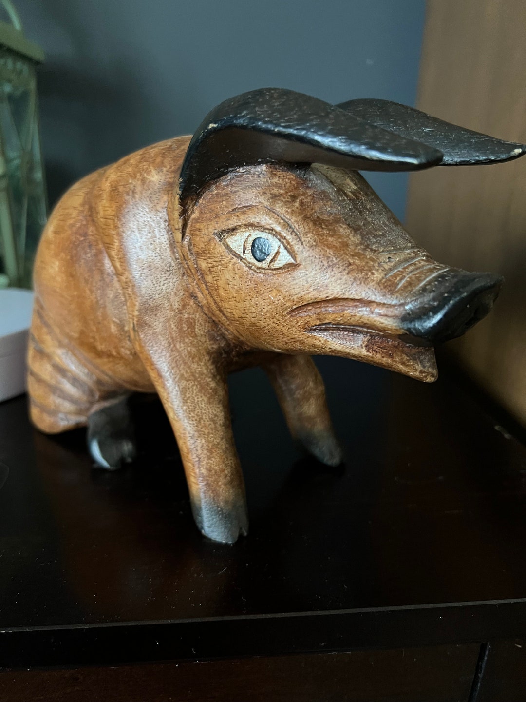 Super Cute Vintage Carved Wooden Pig, Folk Art, Pig Lover, Retro Pig