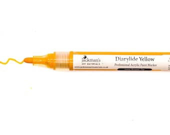 May include: A yellow acrylic paint marker with a fine diamond tip. The marker is labeled "Diarylide Yellow Professional Acrylic Paint Marker" and "Jackman's Art Materials".
