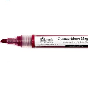 May include: A red Quinacridone Magenta professional acrylic paint marker with a 3mm round tip. The marker is made by Jackman's Art Materials and is made in England.