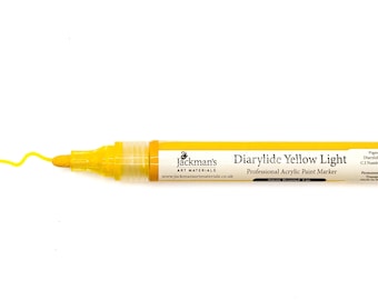 May include: A yellow paint marker with the text "Diarylide Yellow Light" and "Professional Acrylic Paint Marker" on the barrel. The marker is on a white background.